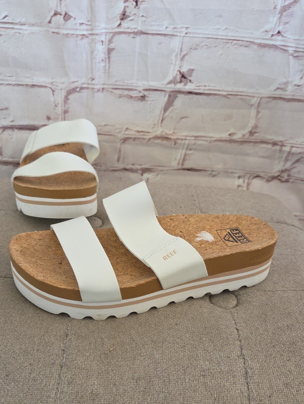 Reef White Cork Platform Slide Sandals